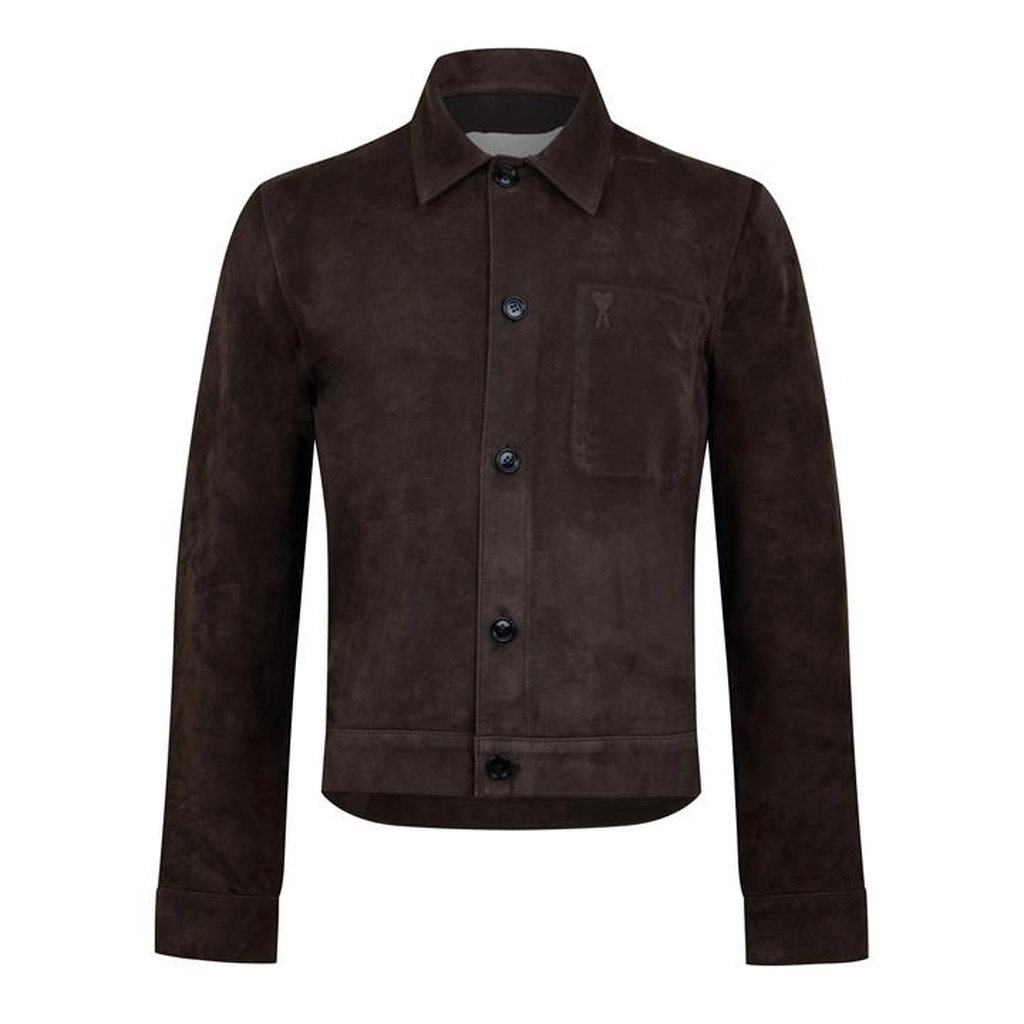 AMI Paris Leather Buttoned Overshirt - Brown